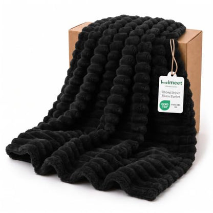 HIMEET Black Queen Size Blanket for Bed, 300GSM Ribbed Fleece, 90 x 90 in - color: Black, size: Queen (90" x 90")