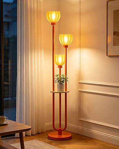 Lightdot Globe Floor Lamp with LED Bulbs Included, Dimmable Floor Lamps,Unique Modern Standing Tall Lamp for Bedroom Living Room/Sofa Beside/Corner Decor-Gold - color: 3U Orange Floral-Orange