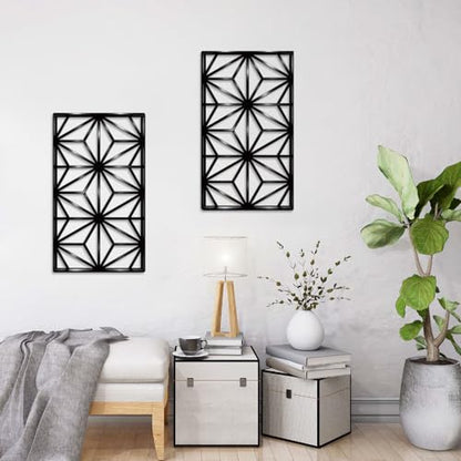 DUOOLN 2 Pcs Black Abstract Metal Wall Decor, Geometrical Single Line Art - color: Black - Rectangular