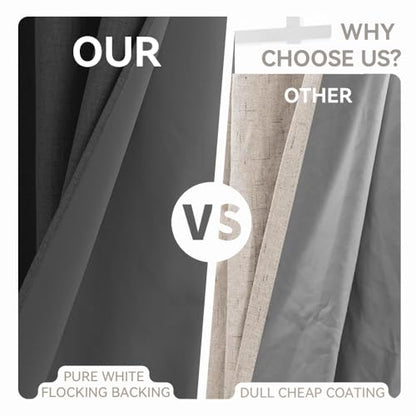 PFAS Free Black Linen Curtains 63 inch Length 2 Panels Set 100% Blackout Long Drapes for Bedroom Living Room Blackout Darkening Curtain Thermal Insulated (52x63 inch,Black) - color: Black, size: 52"W x 63"L (Pack of 2)