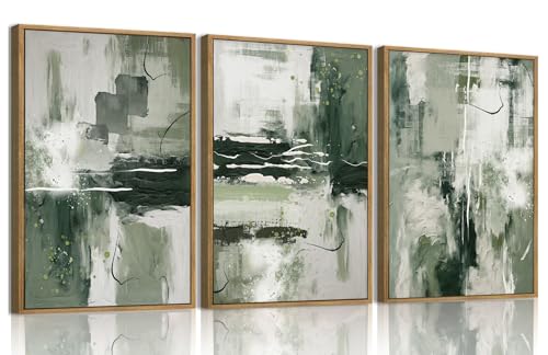 myusuar 3 Piece Large Modern Abstract Canvas Framed Wall Art For Living Room, Sage Green Minimalist Wall Art Decor Posters Prints For Bedroom Office, 12x16in - color: Green Oil, size: 12x16in