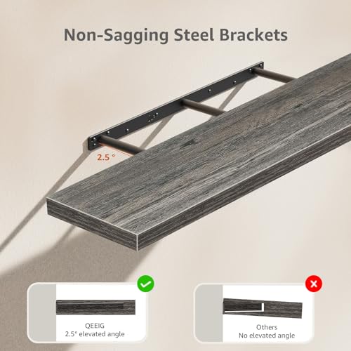 QEEIG Extra Long Floating Shelves for Wall (Grey, Set of 2, 47.2") - color: D. Grey, size: 47.2"