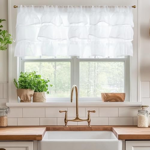 jinchan Ruffled Valance Curtain Shabbychic Farmhouse 18 Inch 1 Panel White - color: *Breeze White