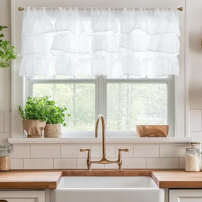 jinchan Ruffled Valance Curtain Shabbychic Farmhouse 18 Inch 1 Panel White - color: *Breeze White