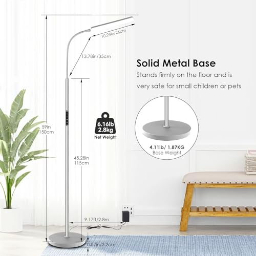 Dimunt LED Floor Lamp, Stepless Adjustable 3000K-6000K Colors, Silver - color: Silver