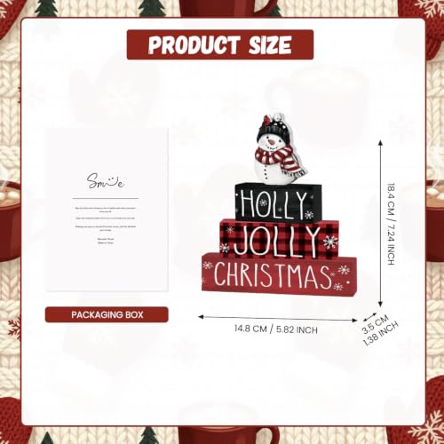 Smile 4 Pcs Wooden Christmas Block Signs, Holly Jolly Snowman Decor - style: Holly Jolly