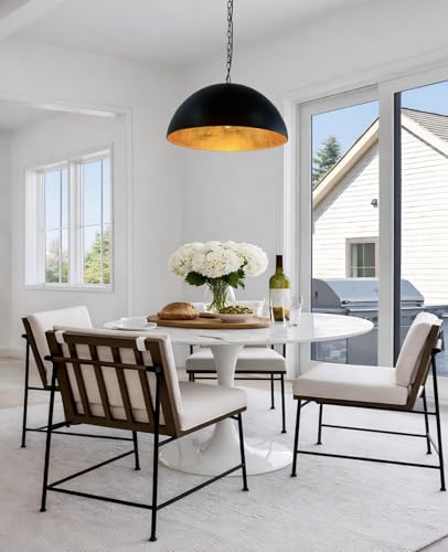 23.6 Inch Large Dome Pendant Light- Black and Gold Pendant Light with Gold Leaf Interior, Farmhouse Industrial Chandelier for Long Dining Table, Bar, Cafe - size: 23.6" Dome