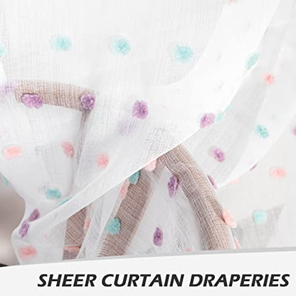MYSKY HOME Rainbow Pom Pom Sheer Curtains for Small Windows 45 Inch Pack-2 - color: Rainbow Pom Pom, size: 50"W x 45"L (Pack of 2)