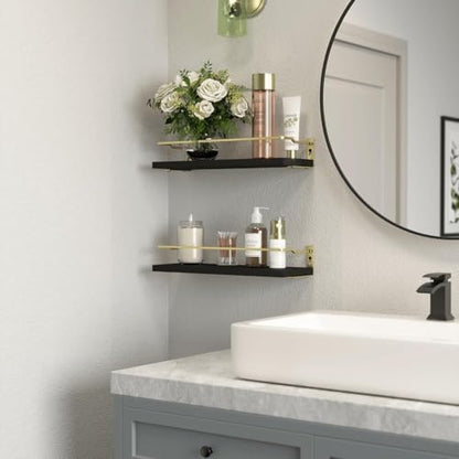 RICHER HOUSE Floating Shelves Bathroom, Small Wall Shelf Over Toilet 2 Set - color: Black & Gold