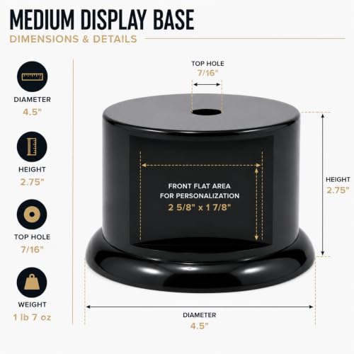 Premium Black Gloss Display Pedestal Base – Weighted Round Stand for Trophies, Figurines & Crafts - size: Medium