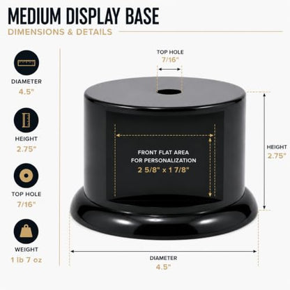 Premium Black Gloss Display Pedestal Base – Weighted Round Stand for Trophies, Figurines & Crafts - size: Medium