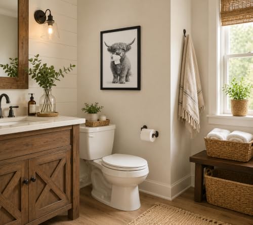 Framed Fun Animal Canvas Cattle Wall Art Poster Prints 12×16In1P Be Hung - color: bathroom-4, size: 12×16in