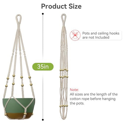 USLAI Macrame Plant Hanger, for Up to 15 Inch Pots, 35 Inch, Ivory, 2 Pack - color: 35+35 Inch - Ivory