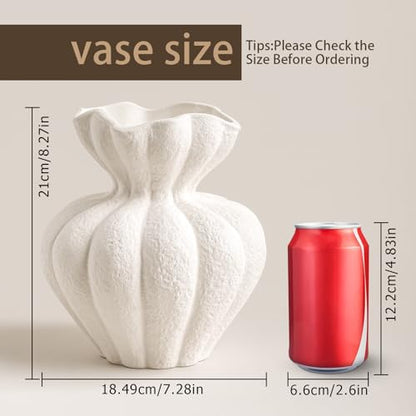 White Ceramic Vase, 8.2 Inch Modern Boho White Flower Vase for Home Decor, Unique Vase for Farmhouse Living Room Cabinet Table Centerpieces Wedding Decorations - size: Large