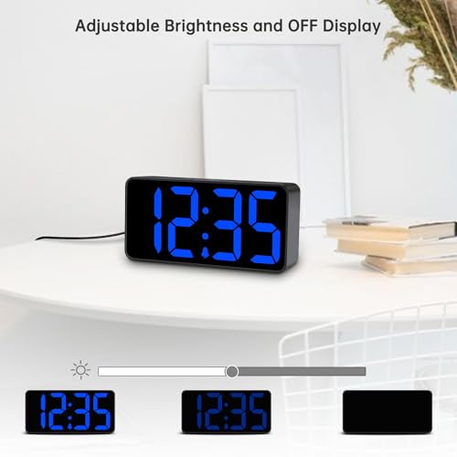 DreamSky Small Digital Alarm Clock for Bedroom with Large Big Numbers - color: Black Case Blue Digits