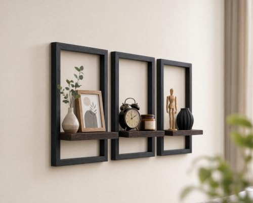Wall Plant Holder for Indoor Plants, Wooden Wall Planter Shelf, Picture Frame Hanging Plant Shelf, Window Plant Shelves for Succulents, Air Plants & Small Pots, Farmhouse Home Wall Decor, 3 Pack