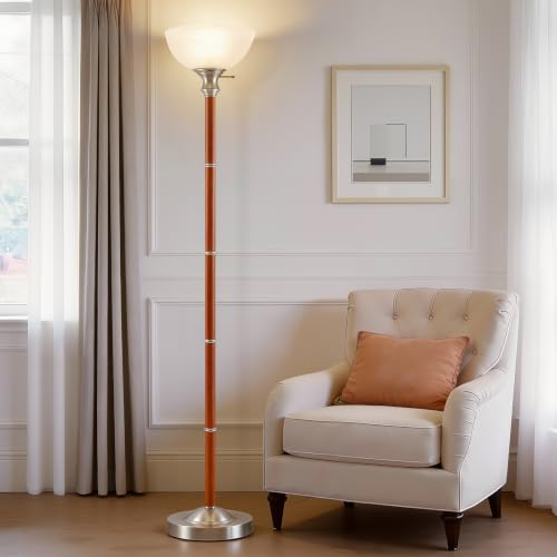 EJIAXIN 72" Wood Torchiere Floor Lamp with Glass Shade Nikel Standing Lamp - color: Brushed Nikel