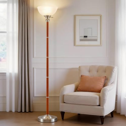 EJIAXIN 72" Wood Torchiere Floor Lamp with Glass Shade Nikel Standing Lamp - color: Brushed Nikel