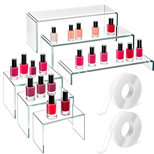 Tazimi 6 Pcs Acrylic Display Risers 3-8.7inch Display Stands Clear Acrylic Spice Rack Riser Board for Ornament Cupcake Dessert Crafts
