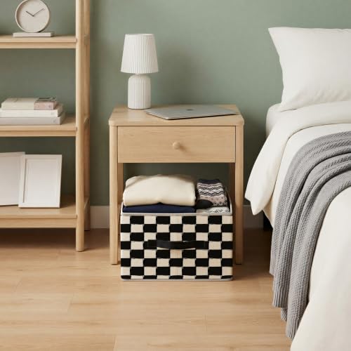 Black and White Checkered Storage Basket Organizer - color: Black and White