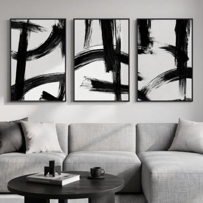 Large Framed Black and White Modern Abstract Wall Art Set, 3 Piece 24x36 In - color: Black and White A, size: 24" W x 36" H x 3Pcs