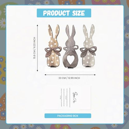 Smile Easter Bunny Trio Wooden Decor, Rustic 3-Bunny Silhouette Sign with Bows & Heart Detail for Spring Tiered Tray Decor - style: Brown Bunny