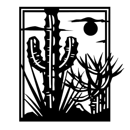 Metal Wall Decor | 17'' x 17'' x 0.05'' Desert Cactus Art Themed Wall Decorations | Handmade Indoor and Outdoor Wall Art (17'' x 17'', Desert Cactus, Black) - size: 17'' x 17'', style: Desert Cactus
