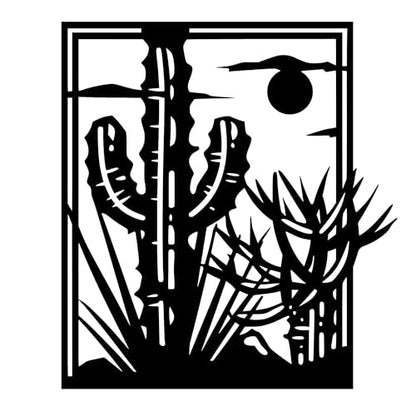 Metal Wall Decor | 17'' x 17'' x 0.05'' Desert Cactus Art Themed Wall Decorations | Handmade Indoor and Outdoor Wall Art (17'' x 17'', Desert Cactus, Black) - size: 17'' x 17'', style: Desert Cactus