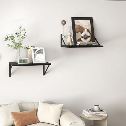 Heimlove 16W x 12D Deep Floating Shelves Set of 2 Black - color: Black With Black Metal Bracket, size: 16Wx12Dx5.8H