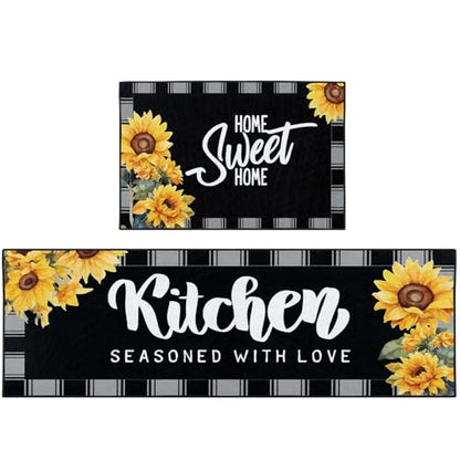 Kitchen Rugs Set of 2 Non Slip WashableSunflower Buffalo - color: Sunflower 4