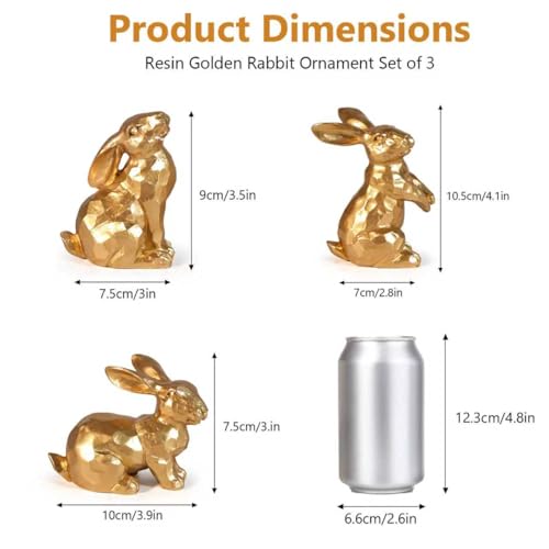 Easter Bunny Decorations,Vintage Gold Rabbit Figurine, Small Resin Bunnies for Home Spring Farmhouse Decor (Gold Faceted-3PCS) - size: Small Gold 3pcs
