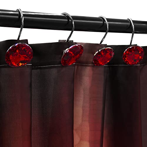 Crystal Diamond Round Shower Curtain Hooks Rings for Bathroom,Red,12PCS - color: Red