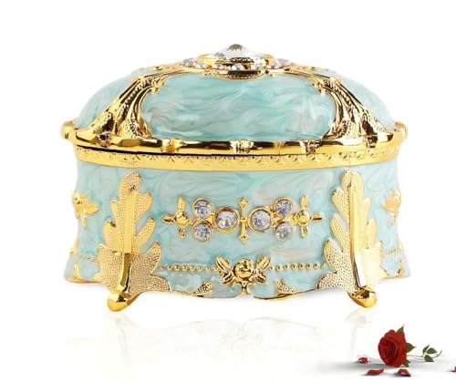 Small Vintage Enamel Light Green Oval Jewelry Box - color: green