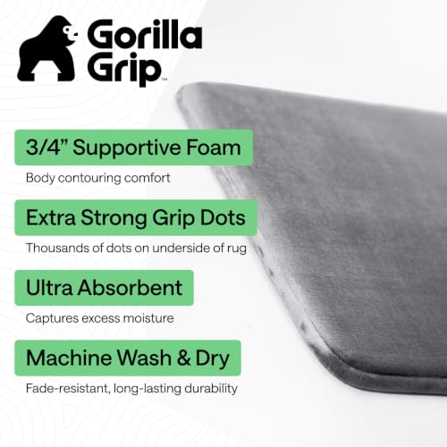 GORILLA GRIP® Memory Foam Bath Rug for Bathroom, 30x20 Graphite Gray - color: Graphite Gray, size: 30" X 20"