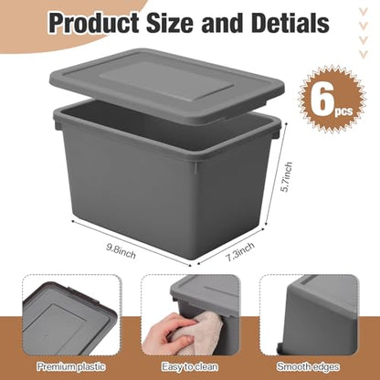 Potchen 6 Pcs Pack Small Stackable Storage Bins with Lids, Grey - color: Grey