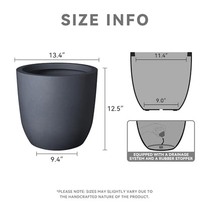 Kante Accent Round Curved Charcoal Concrete Planter 13.3" Dia, Outdoor - color: Charcoal, size: 13.4"d