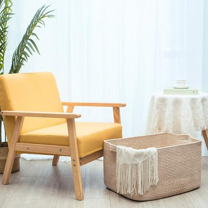 MINTWOOD Design 22in Extra Large Blanket Basket Holder Living Room, Rectangle Rope Woven Storage Basket with Handles for Laundry, Pool Towels, and Shoes, Dog Toy Organizer Bin Box, Oatmeal Brown - color: Oatmeal Brown