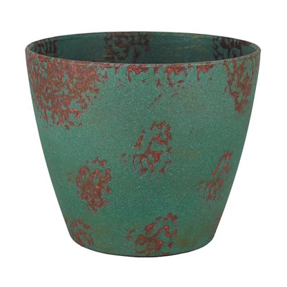 Vogue Resin Planter, Pottery Finish Garden Pot, 8” Patina Copper