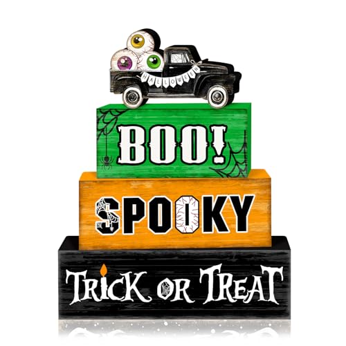 Britimes Halloween Vintage Tiered Tray Decor Set, 4 Pack, Wooden - color: Eyeball Truck