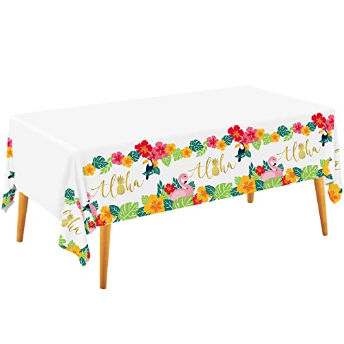 Tropical Luau Party Supplies Flamingo Disposable Tablecloth Plastic Waterproof Table Cover for Hawaiian Beach Party Decorations, 3 Pack 54X108inch - style: Tropical Luau