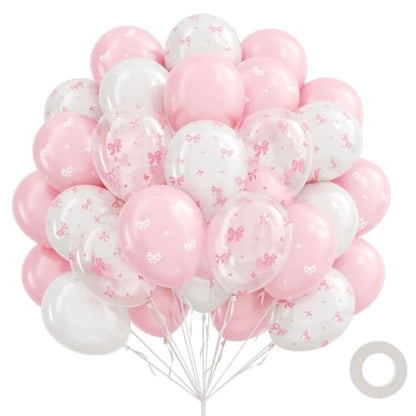 60pcs Pink Bow Balloons 12inch with Pink White Clear Bow Balloons - color: Pastel Pink