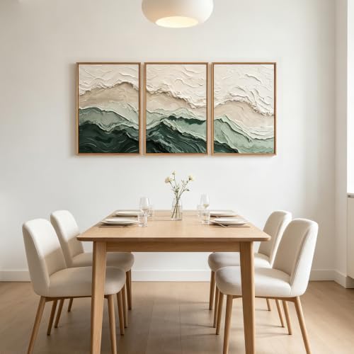 Aurlan 3D Textured Green Abstrcat Ocean Framed Canvas Wall Art 16x24 Inch - color: Green Beige (3D Textured), size: 16"L x 24"W