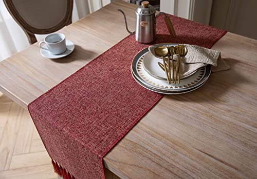 ZeeMart Red Table Runners 48 Inches Long, Burlap Linen Style Rustic Farmhouse Table Runner, Small Short Boho Coffee Table Runner, 13x48 Inches, Red - color: Classic Burlap/Red, size: 48" x 13" (Rectangular)