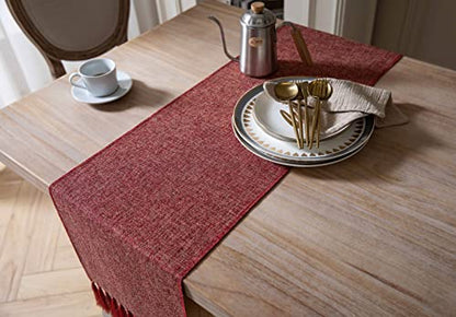 ZeeMart Red Table Runners 48 Inches Long, Burlap Linen Style Rustic Farmhouse Table Runner, Small Short Boho Coffee Table Runner, 13x48 Inches, Red - color: Classic Burlap/Red, size: 48" x 13" (Rectangular)