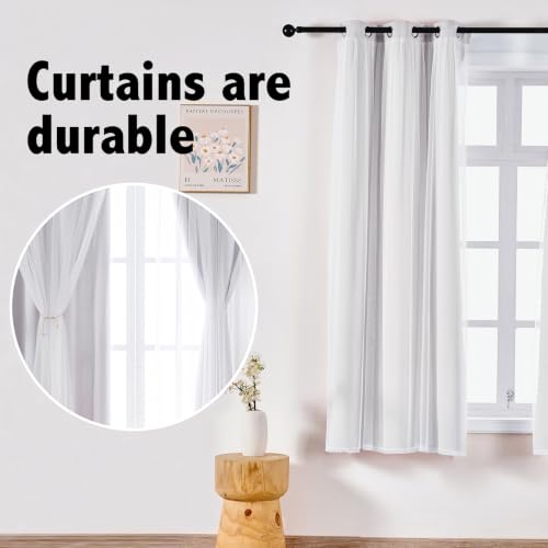 indistar Home Blackout Curtains Double Layer Solid Sheer Grommet Top Window Curtain Panel Pair, 35Wx63L,Greyish White - color: Greyish White, size: 35"W x 63"L (Pack of 2)