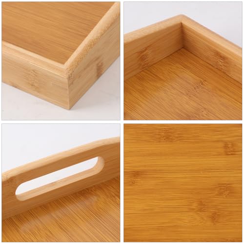 2 PCS Bamboo Serving Tray, Breakfast Bed Tray with Handle, 15.8 x 11.4 x 2 Inch Wood Serving Tray for Serving, Breakfast Bed Trays for Eating, Decor, Displaying Cake, Fruit - size: 2 PCS - 15.8 x 11.4 x 2 Inch