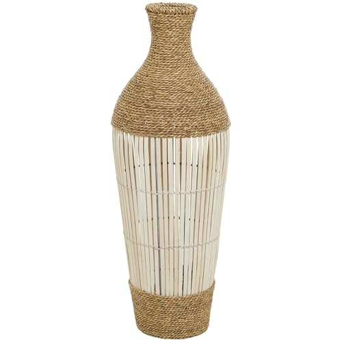 Deco 79 Seagrass Handmade Decorative Vase Wrapped Tall Centerpiece Vase with Cream Slatted Bamboo Center, Vase for Home Decoration 11" x 11" x 32", Brown - size: 11" x 11" x 32"
