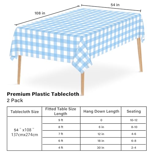 Mulbozy 2 Pcs Blue Gingham Tablecloth 54×108in, Blue Checkered Table Cloth - color: Checkered-light Blue, size: 54" X 108" Rectangle