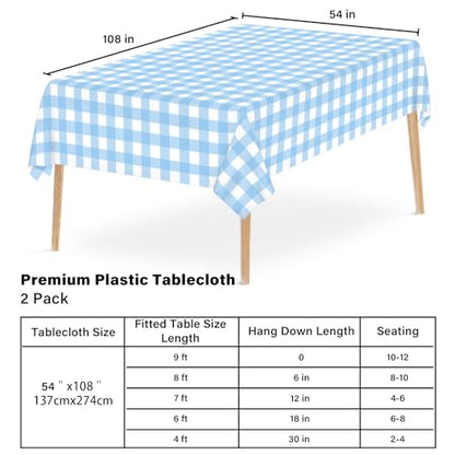 Mulbozy 2 Pcs Blue Gingham Tablecloth 54×108in, Blue Checkered Table Cloth - color: Checkered-light Blue, size: 54" X 108" Rectangle