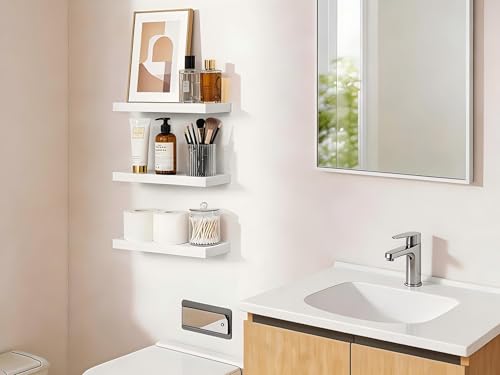 BAYKA White Floating Shelves 15.7in, Set of 3, Wall Mounted for Wall Decor - color: C. White - Modern Minimalist Style, size: 15.7inches